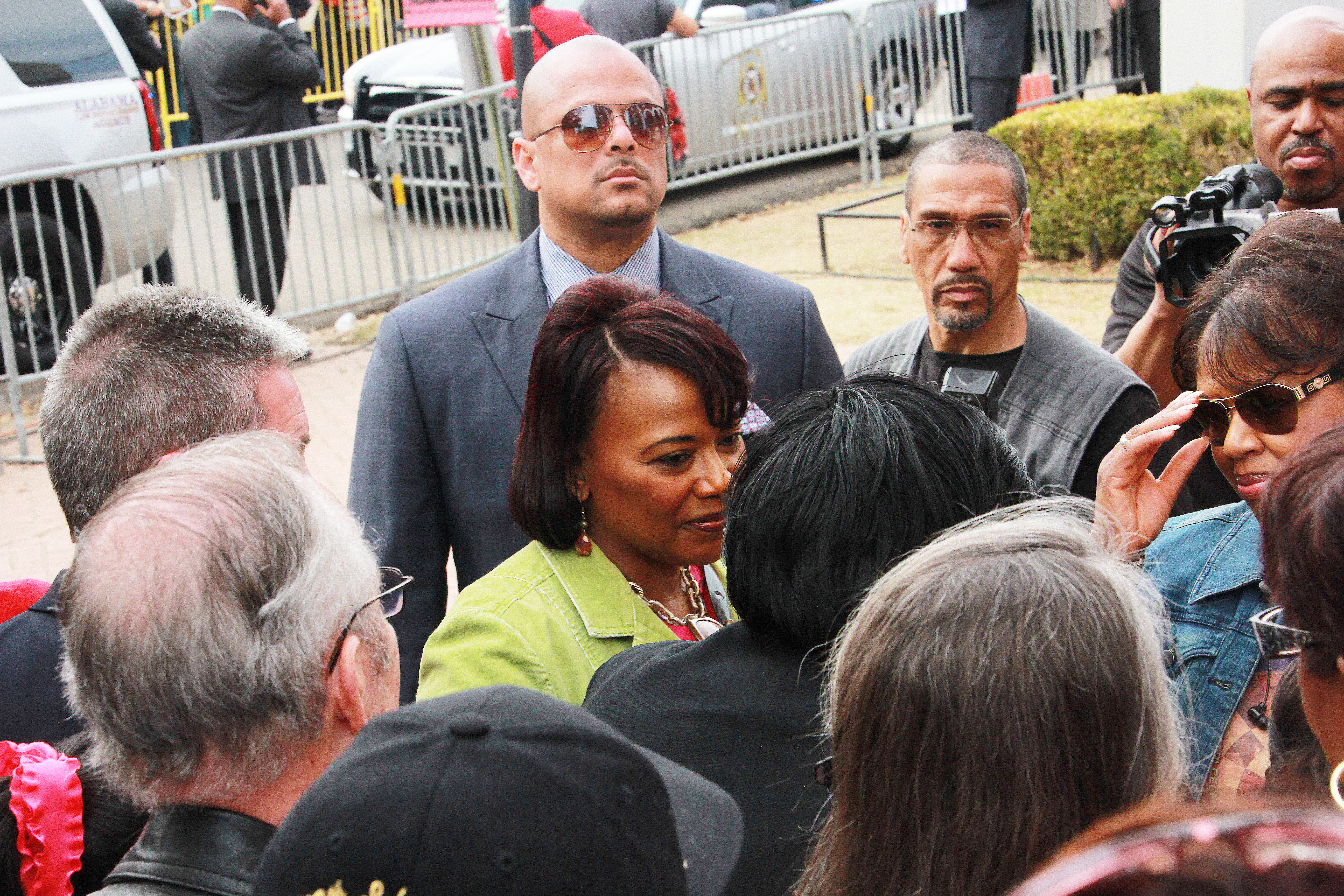 Dr. Bernice King mingles with the crowd outside First Baptist Church. 