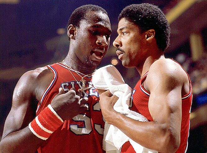 Darryl Dawkins, left, with Julius "Dr. J." Erving, during their stint with the Philadelphia 76ers in the early 1980s 