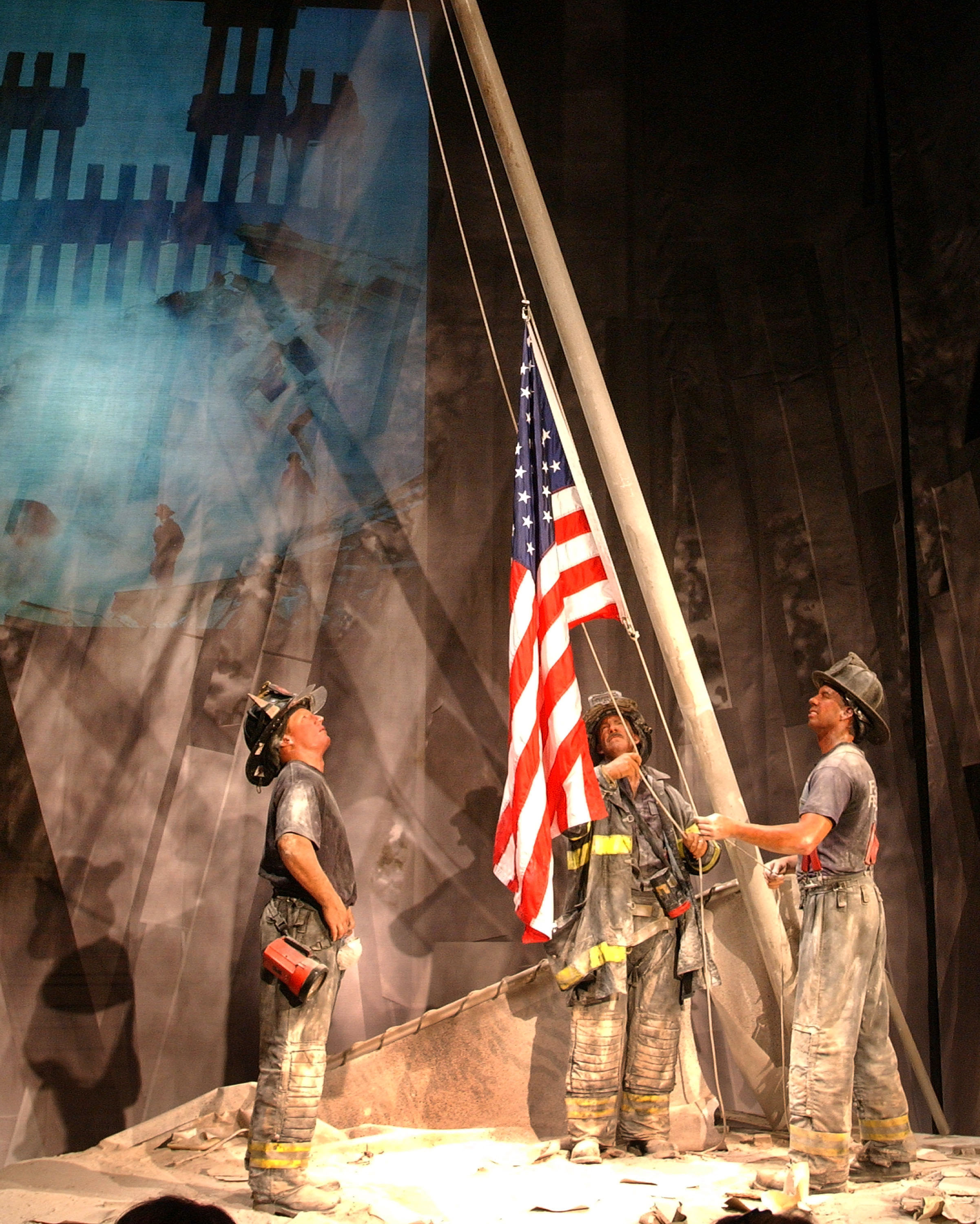 NEW YORK- SEPTEMBER 3: A wax replica of Thomas Franklin's photograph from September 11, is seen at Madame Tussaud's wax museum September 3, 2002 in New York City. The replica is to be part of an exhibit at the museum called "Hope: Humanity and Heroism." (Photo by Spencer Platt/Getty Images)