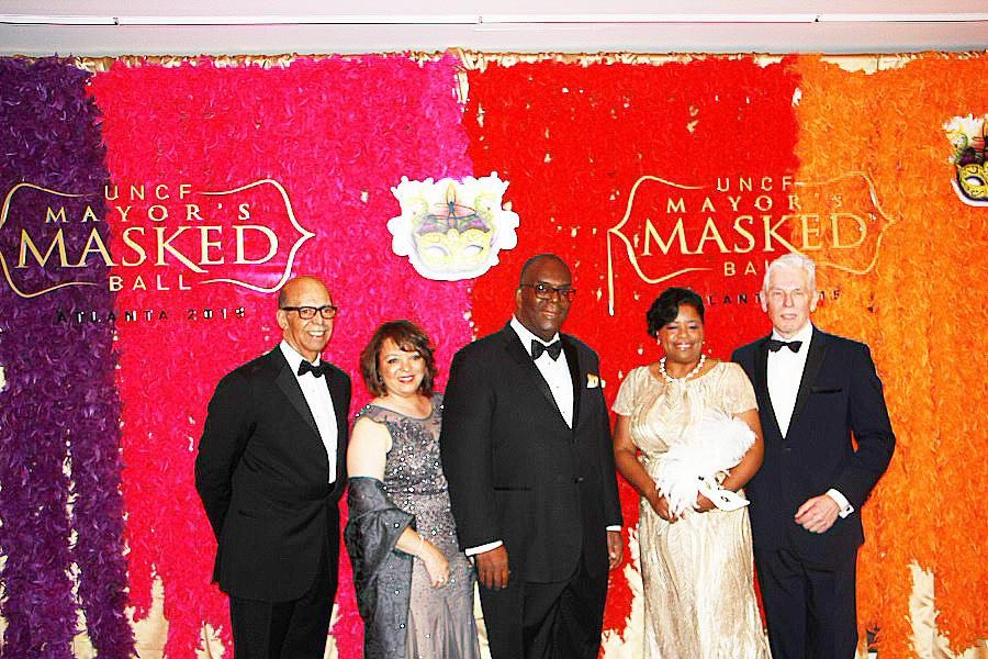 Dr. Michael Lomax welcomed a cavalcade of distinguished guests, including the new president of Clark Atlanta University, Dr. Ronald Johnson, center, and his wife, 2nd from left. 