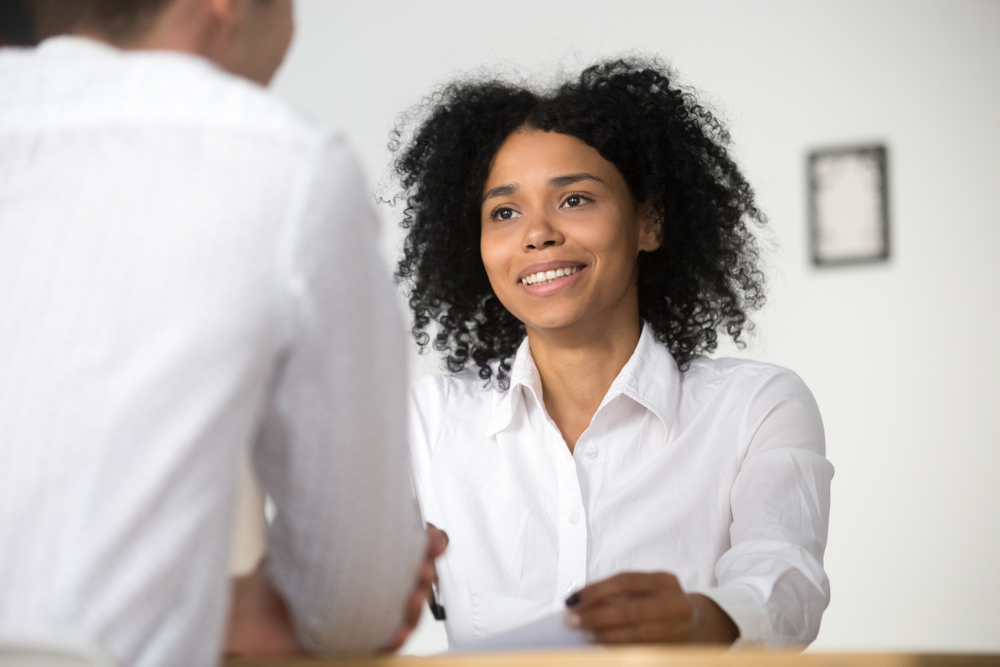 Smiling,African,Female,Hr,Employer,Interviewing,Male,Job,Applicant,Asking
