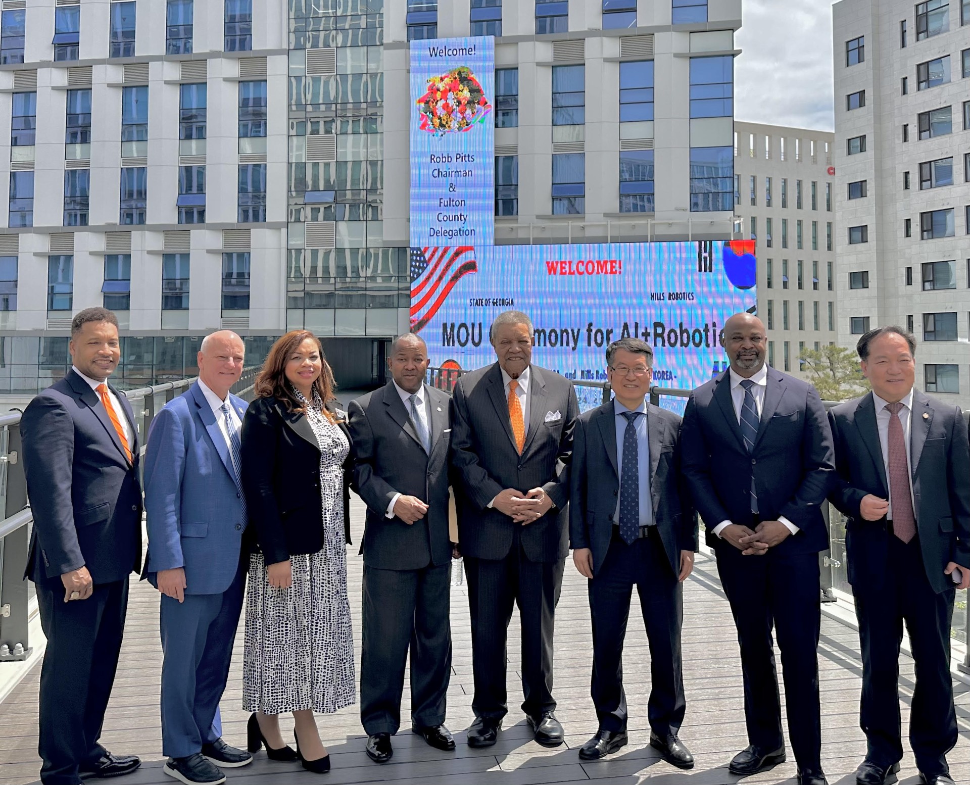 Fulton delegates are welcomed by Korean officials during a recent international business trip.
